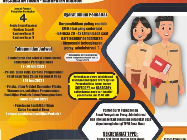 Pengumuman Pendaftaran Calon Perangkat Desa Jiwan Tahun 2022